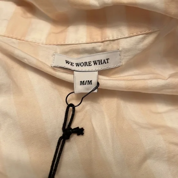 WeWoreWhat Puff Sleeve Bella Shirt Dress in Macro Stripe Shortbread - Picture 8 of 9